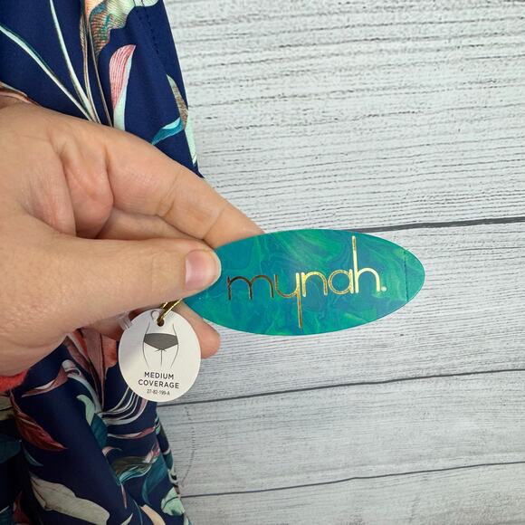 Mynah Plus Size Navy Lush Leaf Printed One Piece Swimsuit Size 24W - Picture 4 of 10